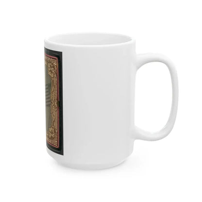 Unidentified Soldier In Union Uniform And Fez With Bayoneted Musket In Front Of Painted Backdrop Showing American Flag (U.S. Civil War) White Coffee Mug - Go Mug Yourself