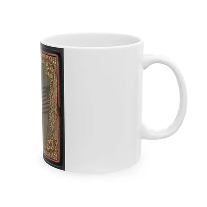 Unidentified Soldier In Union Uniform And Fez With Bayoneted Musket In Front Of Painted Backdrop Showing American Flag (U.S. Civil War) White Coffee Mug - Go Mug Yourself