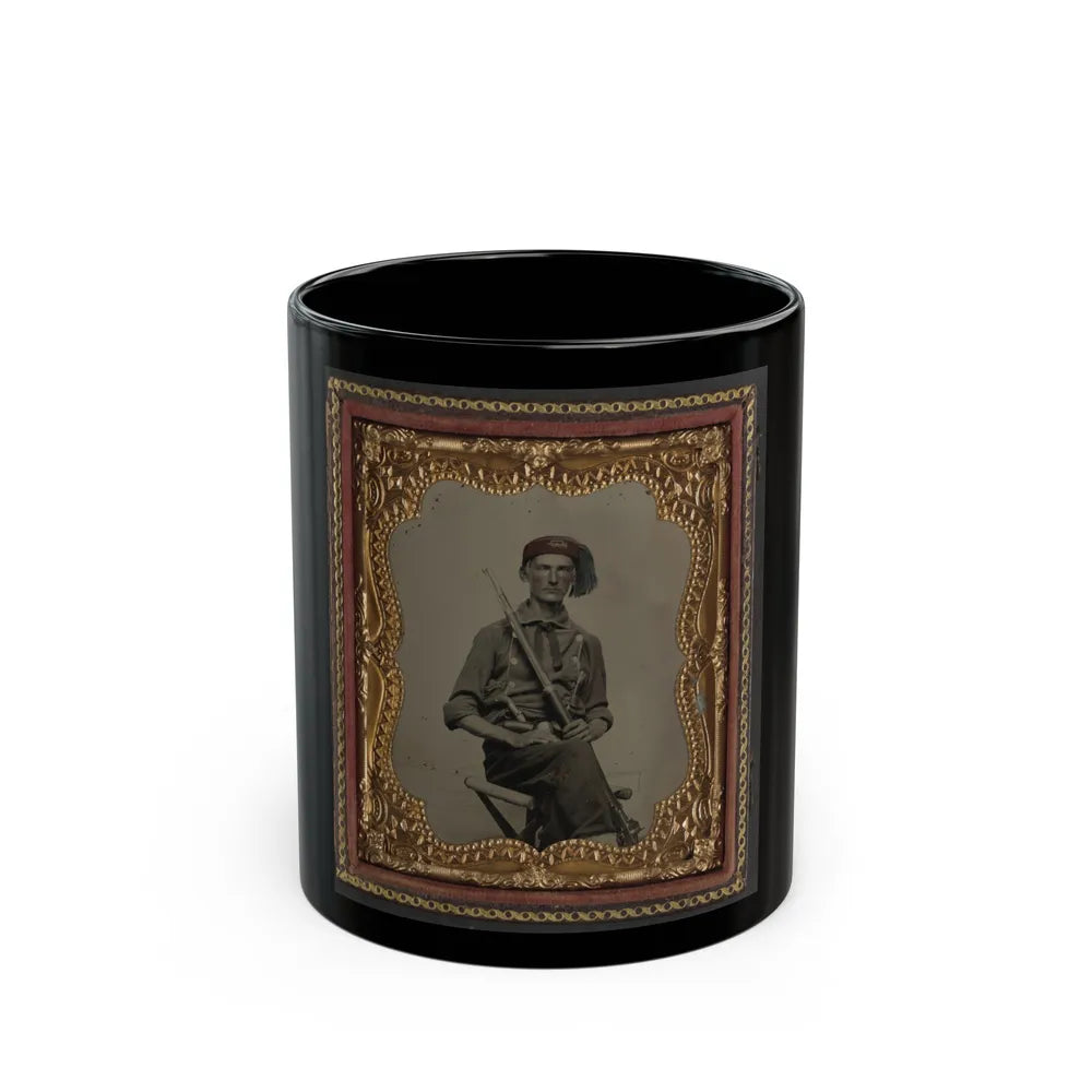 Unidentified Soldier In Union Uniform And Fez With Model 1855 Rifle Musket And Pepperbox Revolver (U.S. Civil War) Black Coffee Mug-11oz-Go Mug Yourself