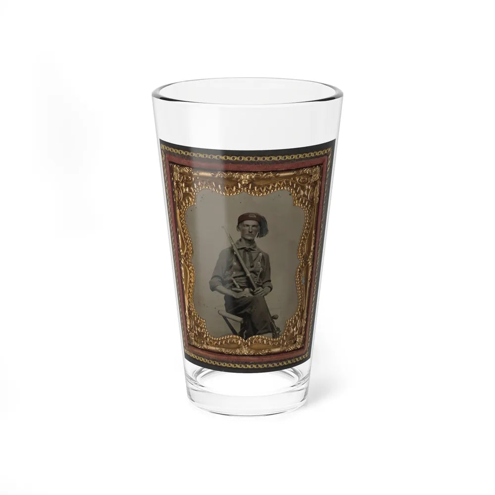 Unidentified Soldier In Union Uniform And Fez With Model 1855 Rifle Musket And Pepperbox Revolver (U.S. Civil War) Pint Glass 16oz-16oz-Go Mug Yourself