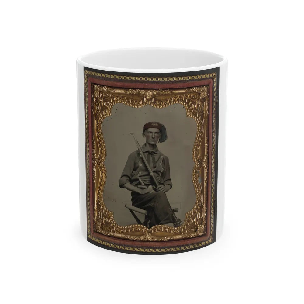 Unidentified Soldier In Union Uniform And Fez With Model 1855 Rifle Musket And Pepperbox Revolver (U.S. Civil War) White Coffee Mug-11oz-Go Mug Yourself