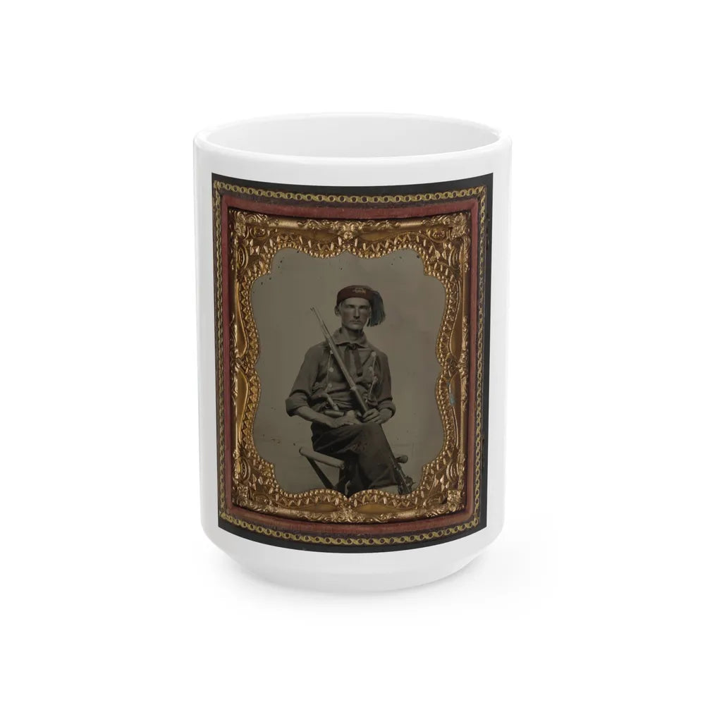 Unidentified Soldier In Union Uniform And Fez With Model 1855 Rifle Musket And Pepperbox Revolver (U.S. Civil War) White Coffee Mug-15oz-Go Mug Yourself