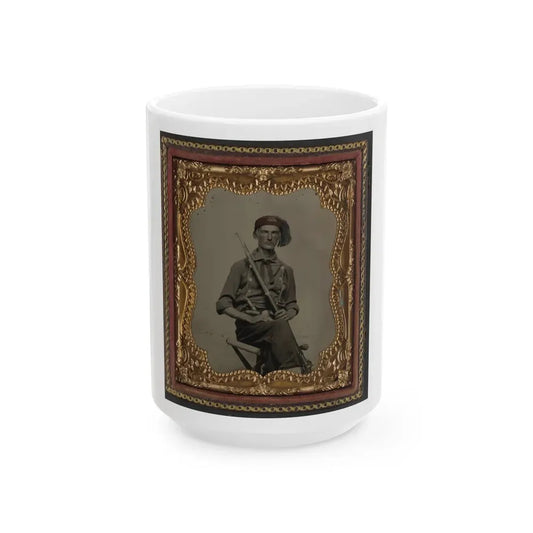 Unidentified Soldier In Union Uniform And Fez With Model 1855 Rifle Musket And Pepperbox Revolver (U.S. Civil War) White Coffee Mug 15oz - Go Mug Yourself