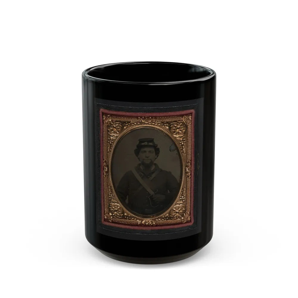 Unidentified Soldier In Union Uniform And Forage Cap Holding 1818 Nathan Starr Contract Cavalry Saber (U.S. Civil War) Black Coffee Mug-15oz-Go Mug Yourself