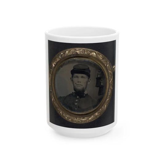 Unidentified Soldier In Union Uniform And Forage Cap In Pendant (U.S. Civil War) White Coffee Mug-15oz-Go Mug Yourself