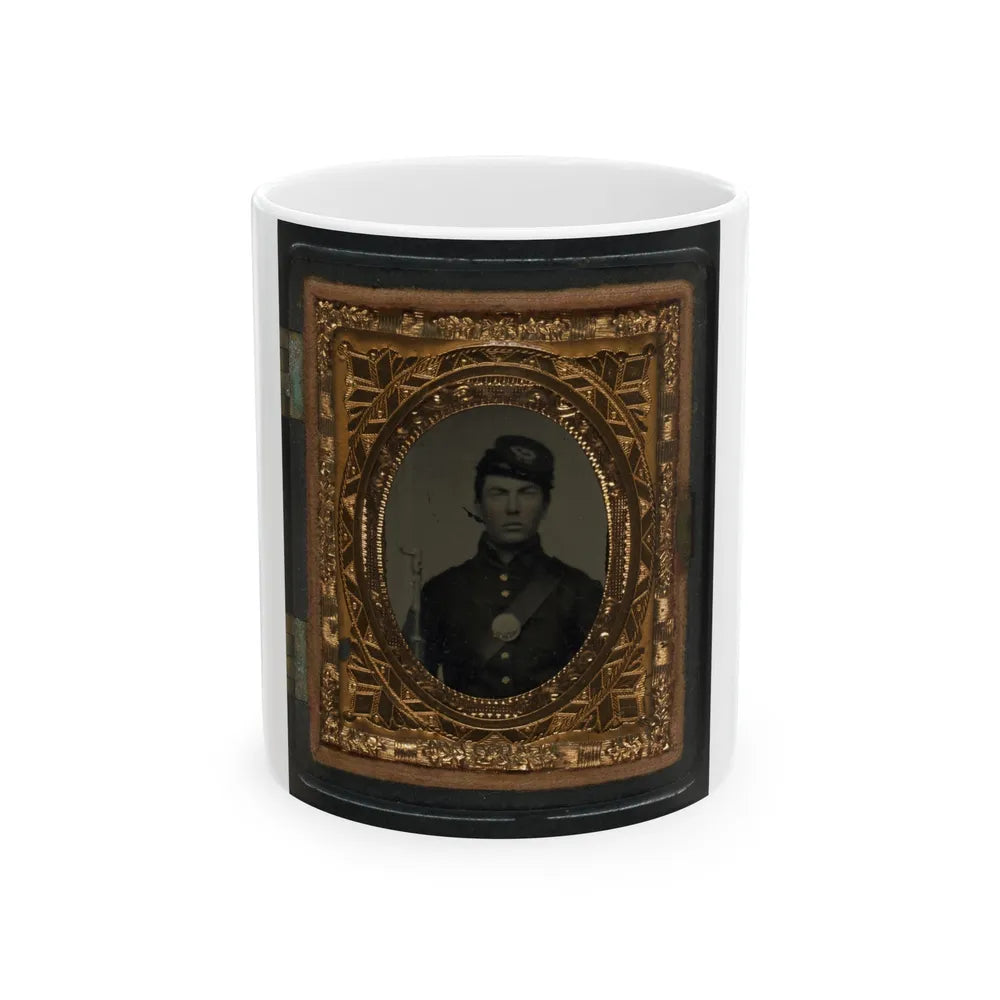 Unidentified Soldier In Union Uniform And Forage Cap With Bayoneted Musket (U.S. Civil War) White Coffee Mug-11oz-Go Mug Yourself