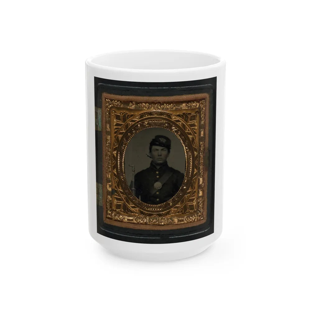 Unidentified Soldier In Union Uniform And Forage Cap With Bayoneted Musket (U.S. Civil War) White Coffee Mug-15oz-Go Mug Yourself