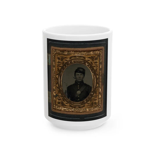 Unidentified Soldier In Union Uniform And Forage Cap With Bayoneted Musket (U.S. Civil War) White Coffee Mug-15oz-Go Mug Yourself