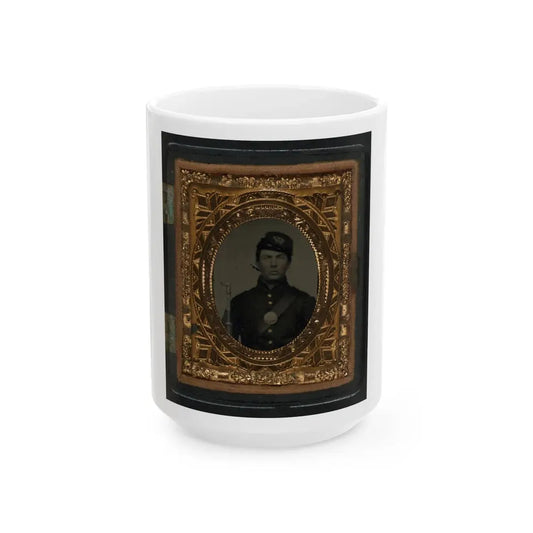 Unidentified Soldier In Union Uniform And Forage Cap With Bayoneted Musket (U.S. Civil War) White Coffee Mug 15oz - Go Mug Yourself