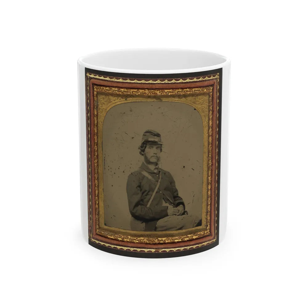 Unidentified Soldier In Union Uniform And Forage Cap With Canteen (U.S. Civil War) White Coffee Mug-11oz-Go Mug Yourself