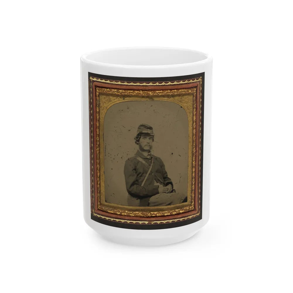 Unidentified Soldier In Union Uniform And Forage Cap With Canteen (U.S. Civil War) White Coffee Mug-15oz-Go Mug Yourself