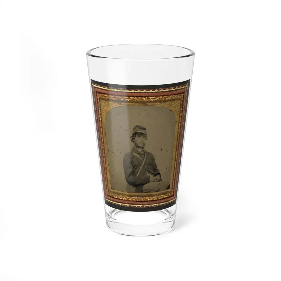 Unidentified Soldier In Union Uniform And Forage Cap With Canteen (U.S. Civil War) Pint Glass 16oz 16oz - Go Mug Yourself