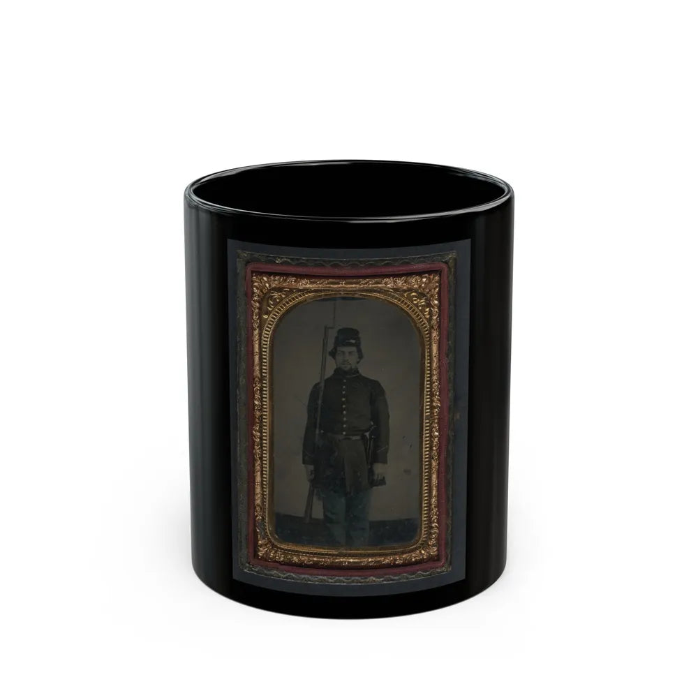 Unidentified Soldier In Union Uniform And Forage Cap With Holstered Revolver And Bayoneted Musket (U.S. Civil War) Black Coffee Mug-11oz-Go Mug Yourself