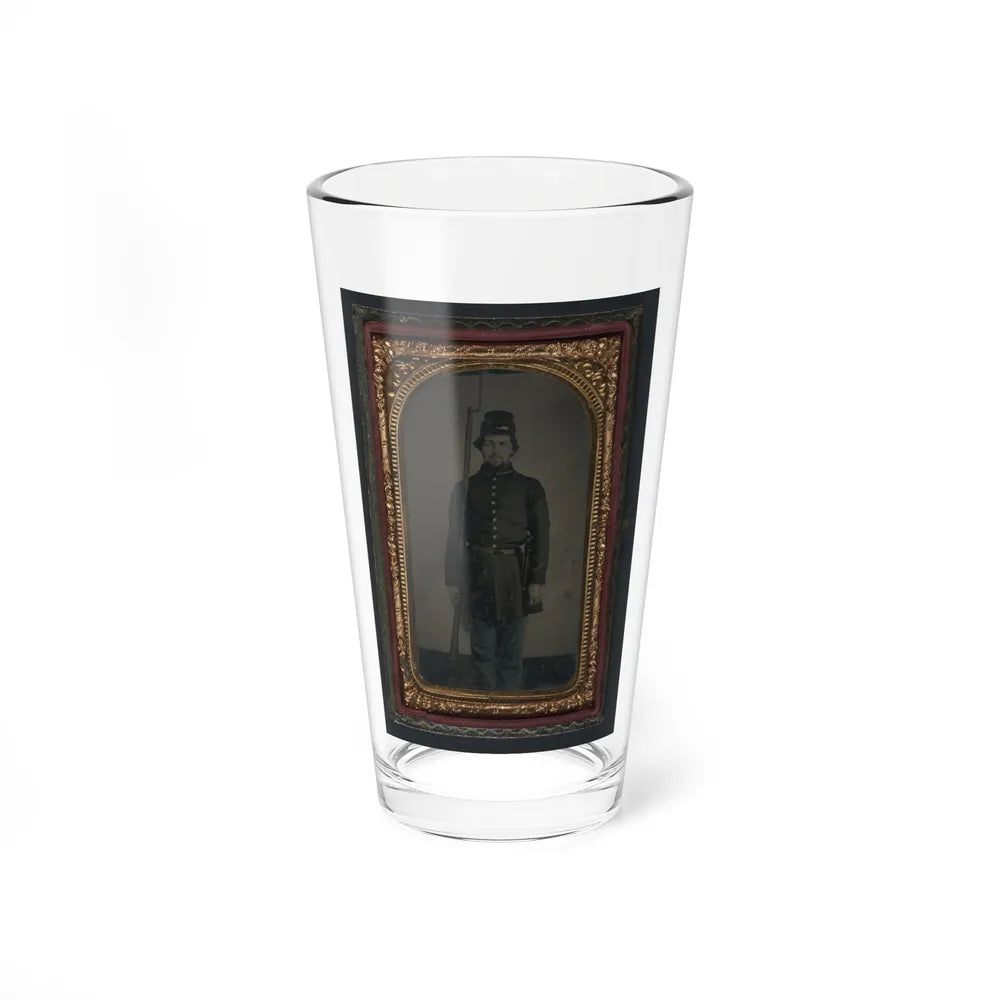 Unidentified Soldier In Union Uniform And Forage Cap With Holstered Revolver And Bayoneted Musket (U.S. Civil War) Pint Glass 16oz-16oz-Go Mug Yourself