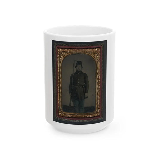 Unidentified Soldier In Union Uniform And Forage Cap With Holstered Revolver And Bayoneted Musket (U.S. Civil War) White Coffee Mug-15oz-Go Mug Yourself