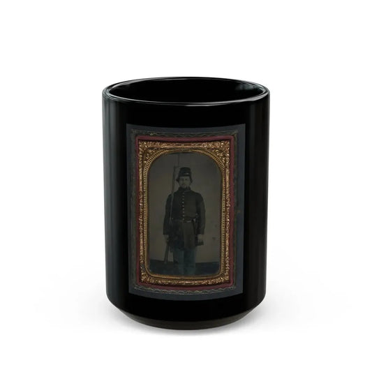 Unidentified Soldier In Union Uniform And Forage Cap With Holstered Revolver And Bayoneted Musket (U.S. Civil War) Black Coffee Mug 15oz - Go Mug Yourself