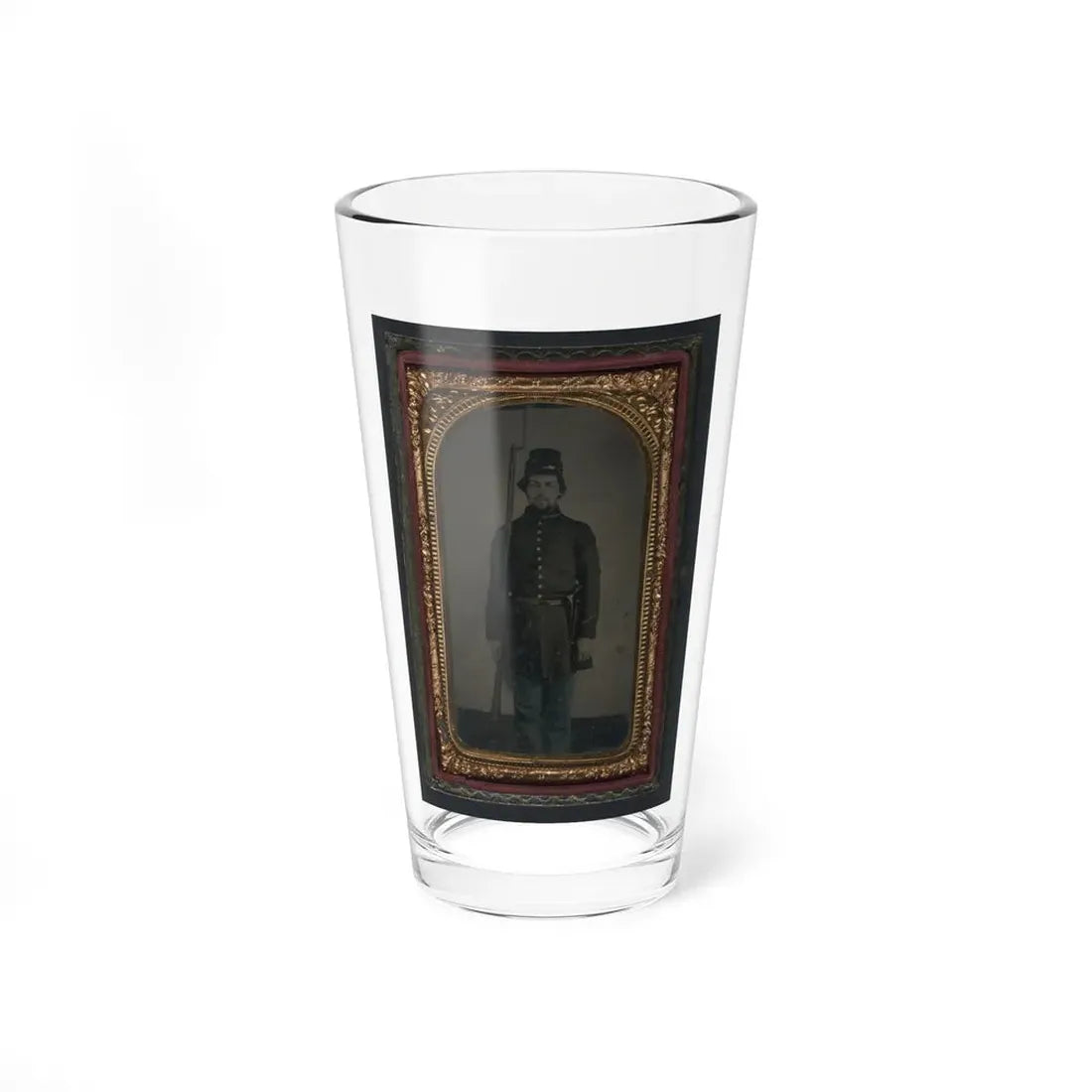 Unidentified Soldier In Union Uniform And Forage Cap With Holstered Revolver And Bayoneted Musket (U.S. Civil War) Pint Glass 16oz 16oz - Go Mug Yourself