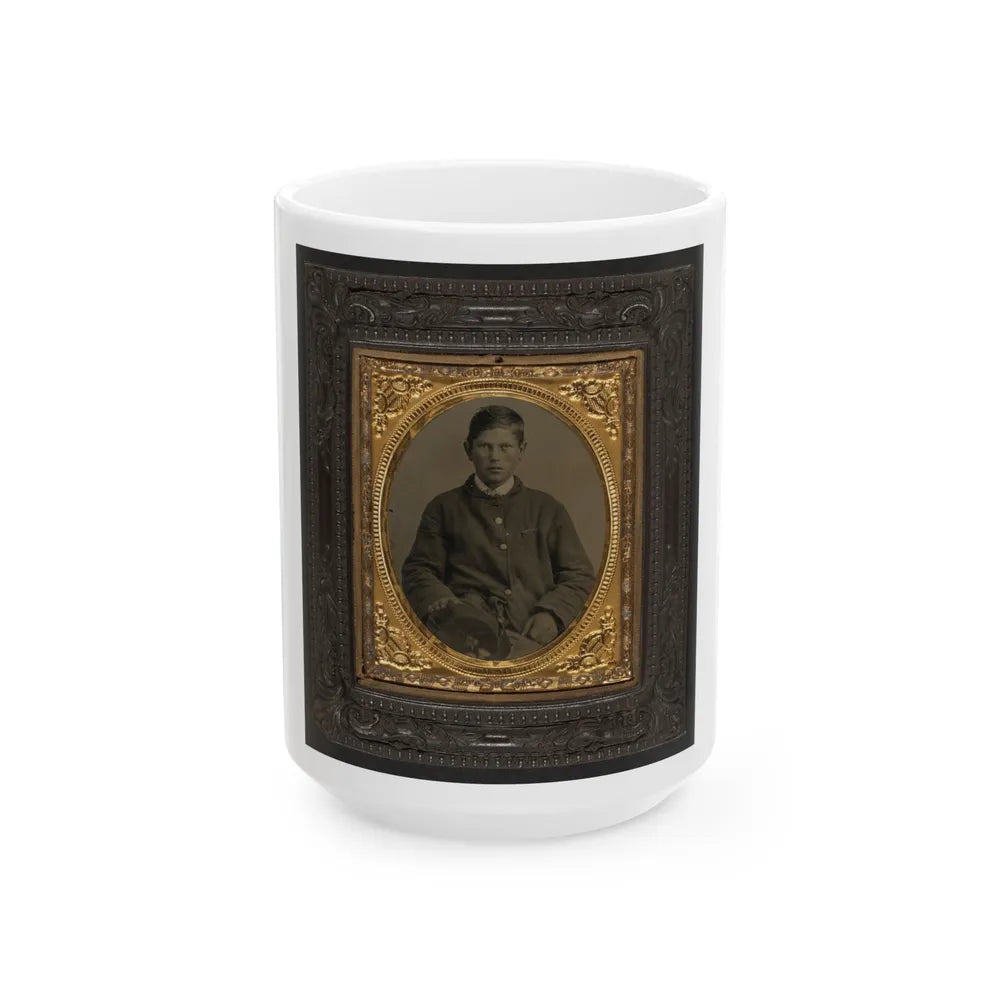 Unidentified Soldier In Union Uniform And Forage Cap With Infantry Insignia And 2nd Corps Army Of The Potomac Badge (U.S. Civil War) White Coffee Mug-15oz-Go Mug Yourself