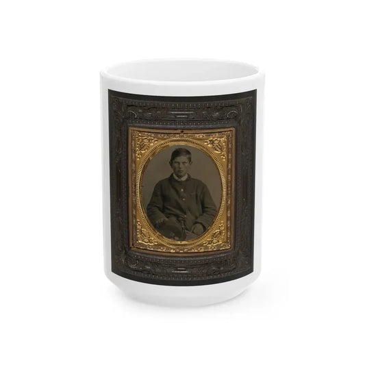 Unidentified Soldier In Union Uniform And Forage Cap With Infantry Insignia And 2nd Corps Army Of The Potomac Badge (U.S. Civil War) White Coffee Mug 15oz - Go Mug Yourself