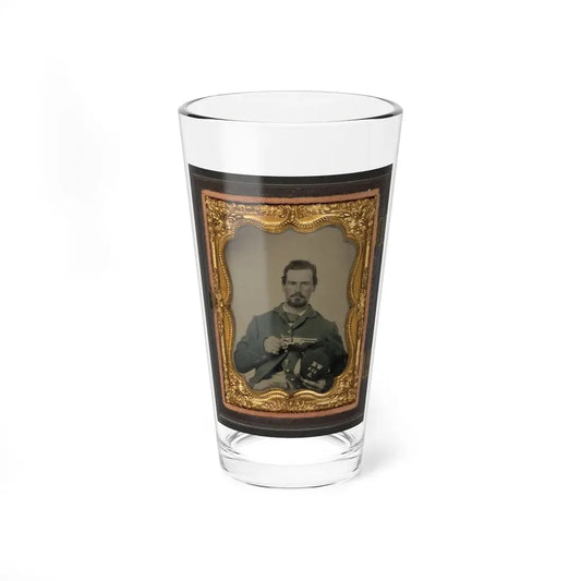Unidentified Soldier In Union Uniform And Forage Cap With Insignia Of Company A, 124th Regiment W.K., Holding Revolver (U.S. Civil War) Pint Glass 16oz 16oz - Go Mug Yourself