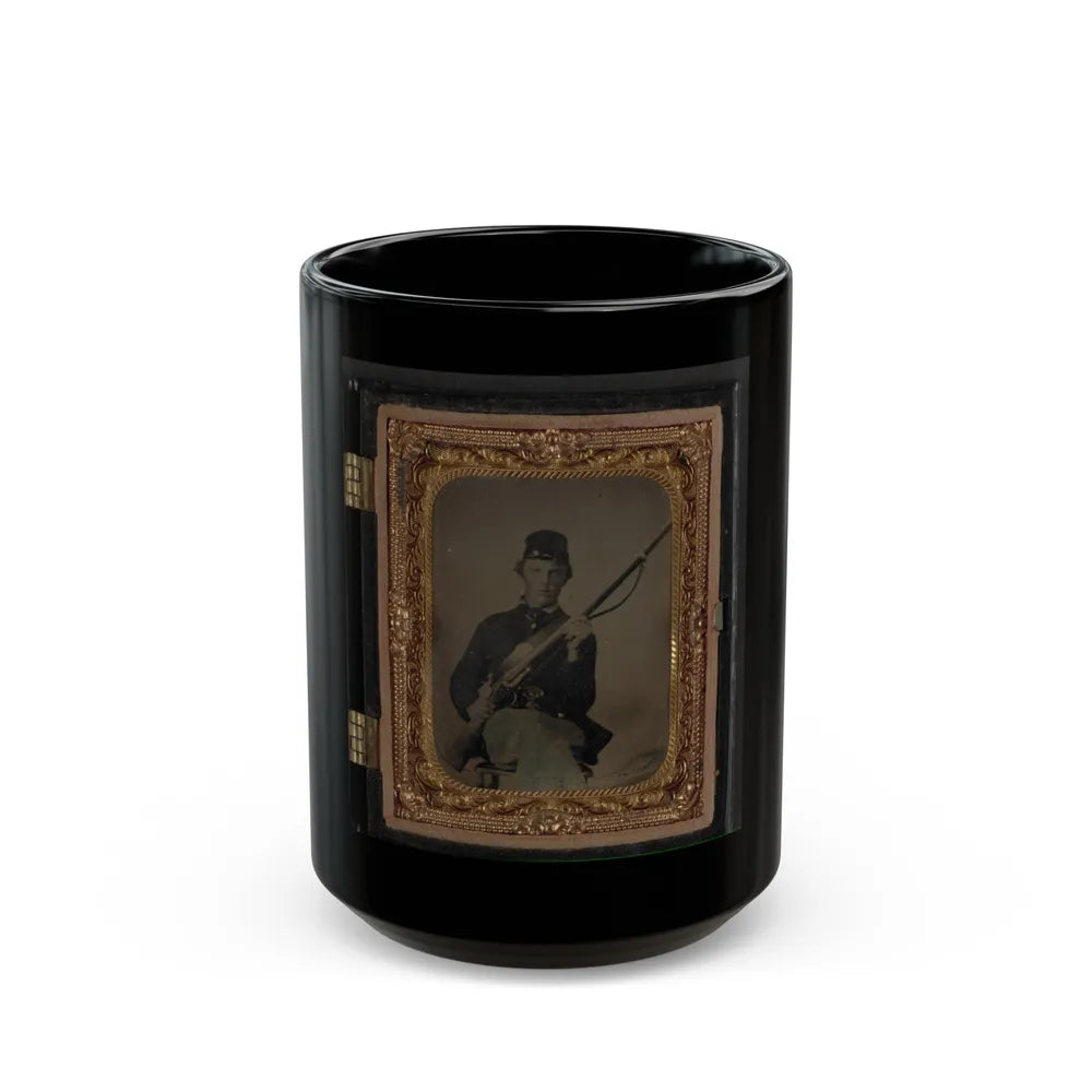 Unidentified Soldier In Union Uniform And Forage Cap With Musket 001 (U.S. Civil War) Black Coffee Mug-15oz-Go Mug Yourself