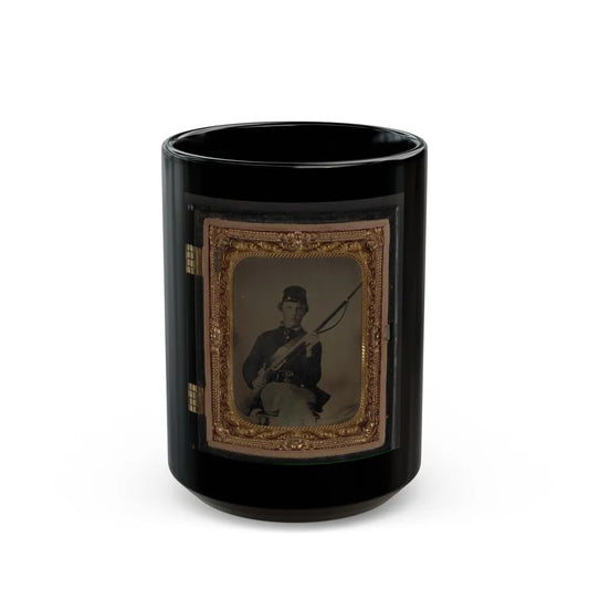 Unidentified Soldier In Union Uniform And Forage Cap With Musket 001 (U.S. Civil War) Black Coffee Mug-15oz-Go Mug Yourself