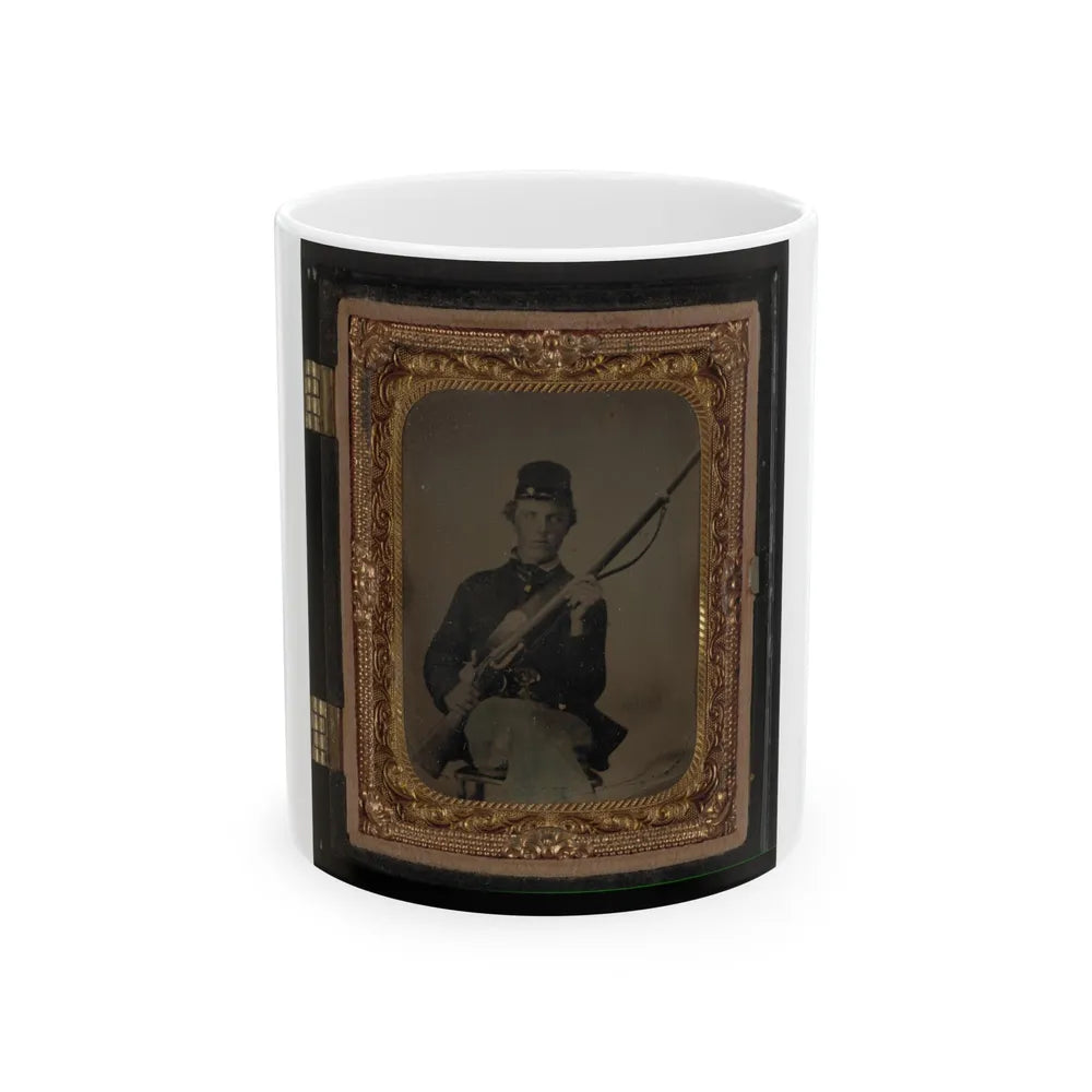 Unidentified Soldier In Union Uniform And Forage Cap With Musket 001 (U.S. Civil War) White Coffee Mug-11oz-Go Mug Yourself