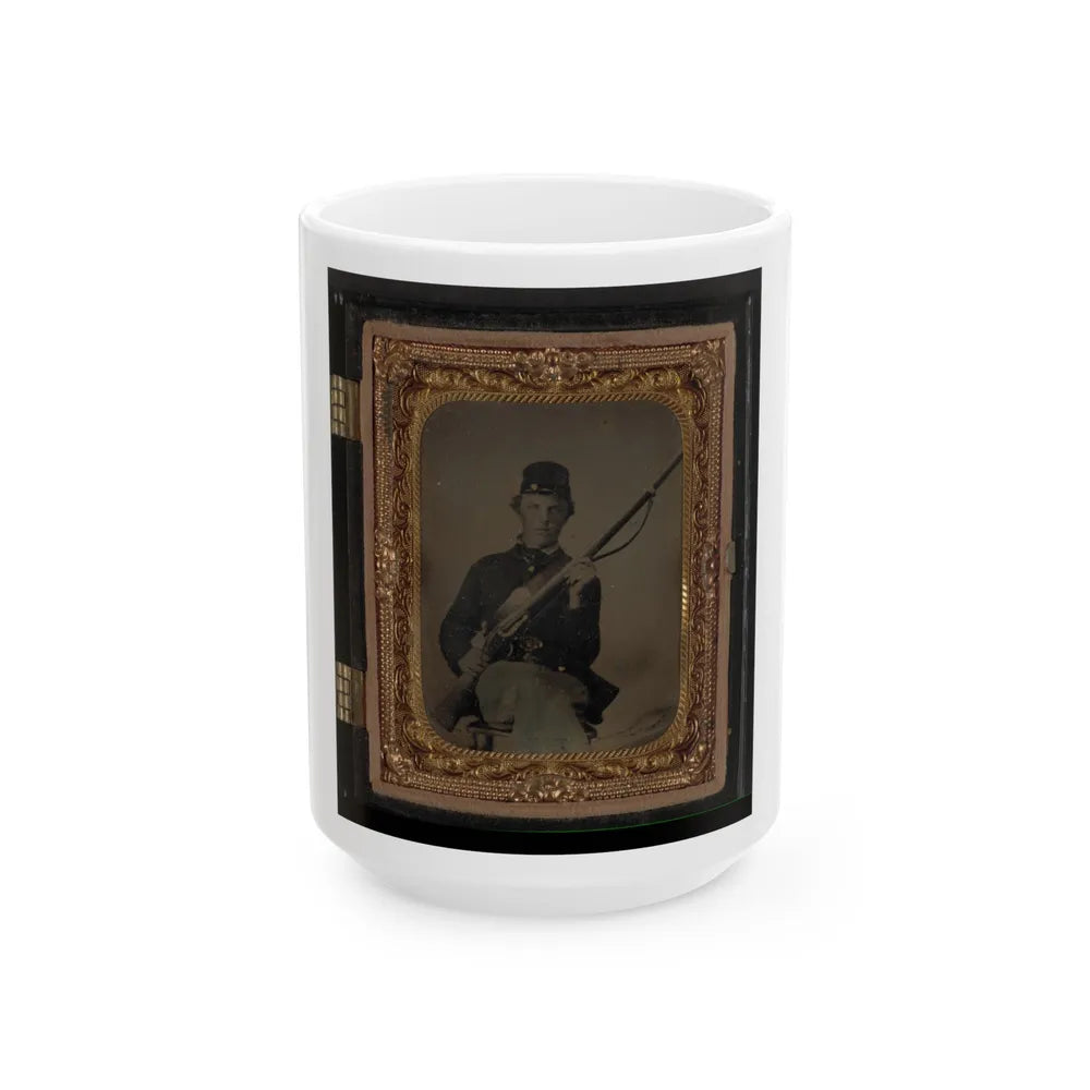 Unidentified Soldier In Union Uniform And Forage Cap With Musket 001 (U.S. Civil War) White Coffee Mug-15oz-Go Mug Yourself