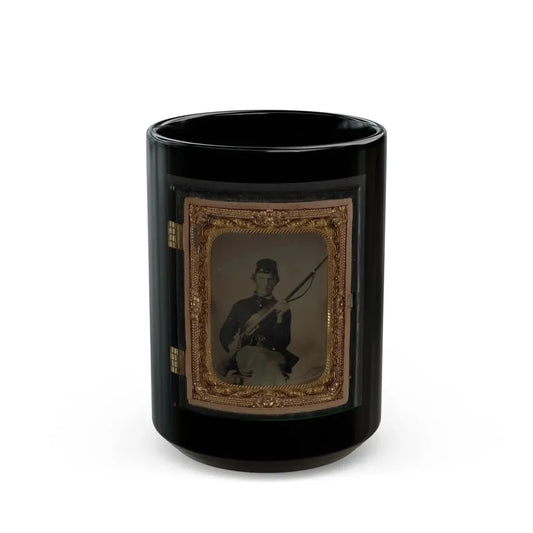 Unidentified Soldier In Union Uniform And Forage Cap With Musket 001 (U.S. Civil War) Black Coffee Mug 15oz - Go Mug Yourself