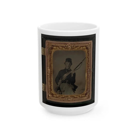 Unidentified Soldier In Union Uniform And Forage Cap With Musket 001 (U.S. Civil War) White Coffee Mug 15oz - Go Mug Yourself
