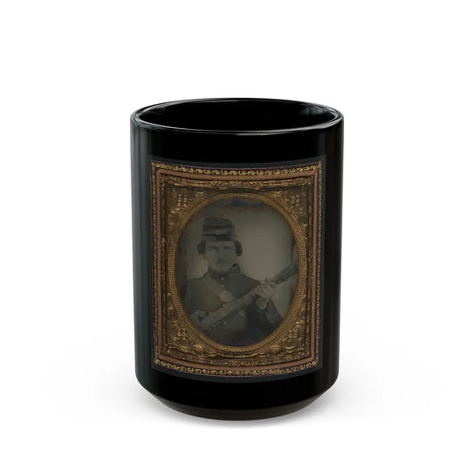 Unidentified Soldier In Union Uniform And Forage Cap With Musket (U.S. Civil War) Black Coffee Mug-15oz-Go Mug Yourself