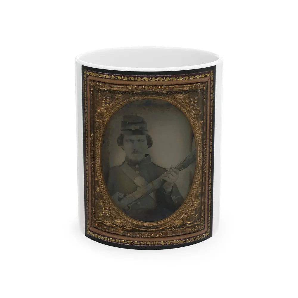 Unidentified Soldier In Union Uniform And Forage Cap With Musket (U.S. Civil War) White Coffee Mug-11oz-Go Mug Yourself