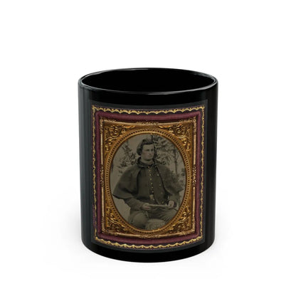 Unidentified Soldier In Union Uniform And Greatcoat Holding Handgun With Trees In Background (U.S. Civil War) Black Coffee Mug-11oz-Go Mug Yourself