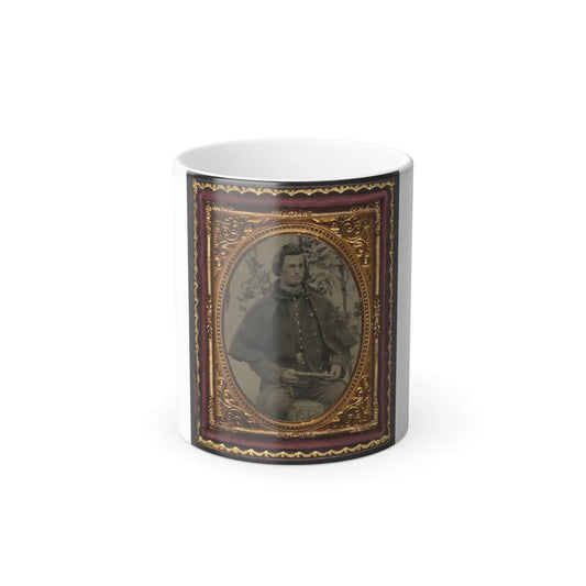 Unidentified Soldier in Union Uniform and Greatcoat Holding Handgun With Trees in Background (U.S. Civil War) Color Changing Coffee Mug 11oz-11oz-Go Mug Yourself