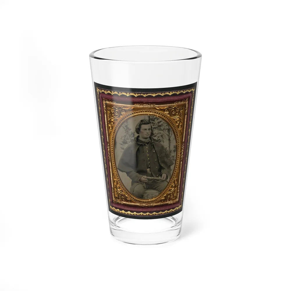 Unidentified Soldier In Union Uniform And Greatcoat Holding Handgun With Trees In Background (U.S. Civil War) Pint Glass 16oz-16oz-Go Mug Yourself