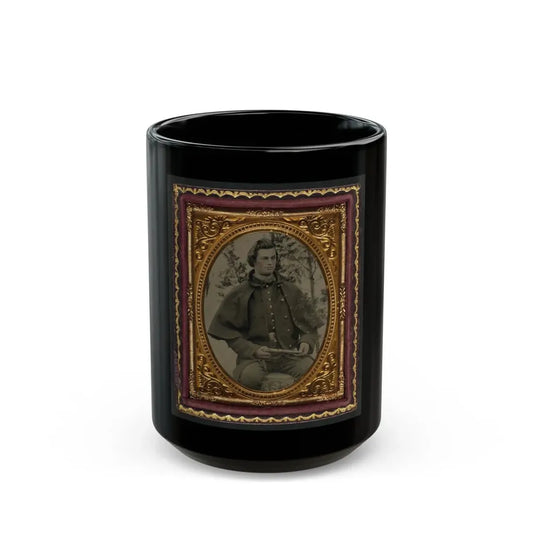 Unidentified Soldier In Union Uniform And Greatcoat Holding Handgun With Trees In Background (U.S. Civil War) Black Coffee Mug 15oz - Go Mug Yourself