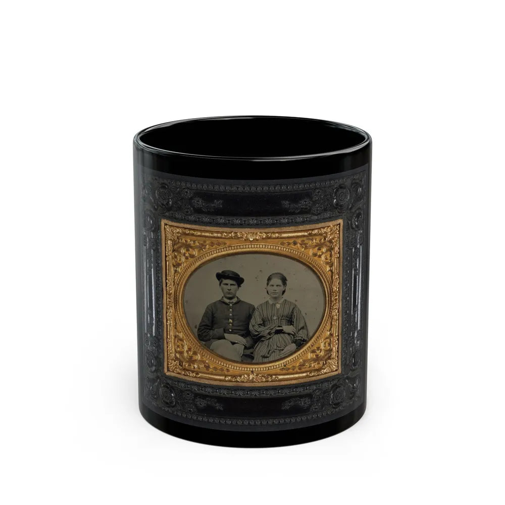 Unidentified Soldier In Union Uniform And Hat And Unidentified Woman In Patterned Dress (U.S. Civil War) Black Coffee Mug-11oz-Go Mug Yourself