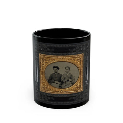 Unidentified Soldier In Union Uniform And Hat And Unidentified Woman In Patterned Dress (U.S. Civil War) Black Coffee Mug-11oz-Go Mug Yourself