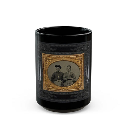 Unidentified Soldier In Union Uniform And Hat And Unidentified Woman In Patterned Dress (U.S. Civil War) Black Coffee Mug-15oz-Go Mug Yourself