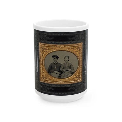 Unidentified Soldier In Union Uniform And Hat And Unidentified Woman In Patterned Dress (U.S. Civil War) White Coffee Mug-15oz-Go Mug Yourself