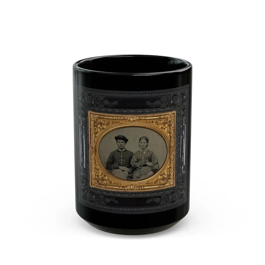 Unidentified Soldier In Union Uniform And Hat And Unidentified Woman In Patterned Dress (U.S. Civil War) Black Coffee Mug 15oz - Go Mug Yourself