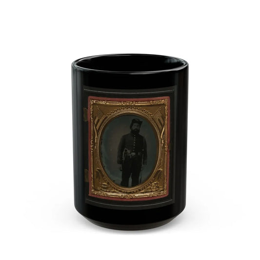 Unidentified Soldier In Union Uniform And Infantry Hardee Hat With Musket, Revolver, And Bowie Knife With Sheath (U.S. Civil War) Black Coffee Mug-15oz-Go Mug Yourself