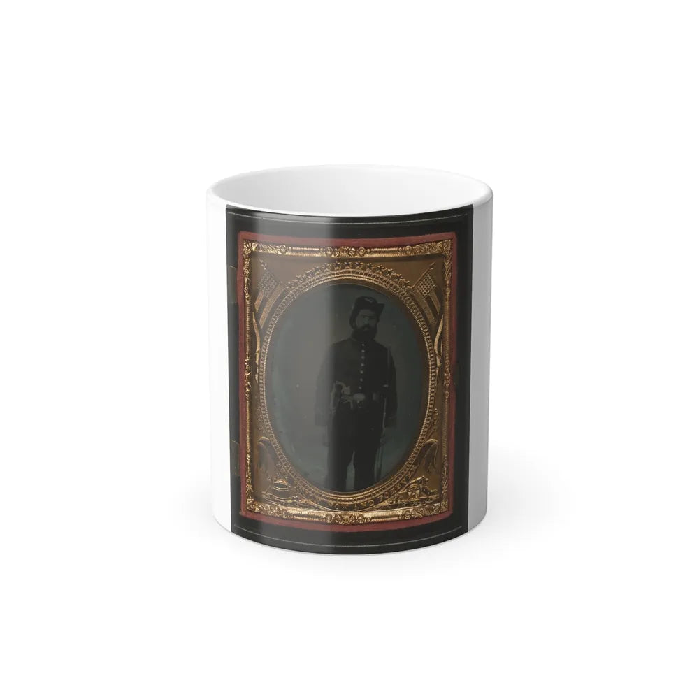 Unidentified Soldier in Union Uniform and Infantry Hardee Hat With Musket, Revolver, and Bowie Knife With Sheath (U.S. Civil War) Color Changing Coffee Mug 11oz-11oz-Go Mug Yourself