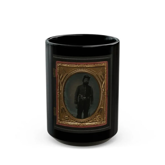 Unidentified Soldier In Union Uniform And Infantry Hardee Hat With Musket, Revolver, And Bowie Knife With Sheath (U.S. Civil War) Black Coffee Mug 15oz - Go Mug Yourself