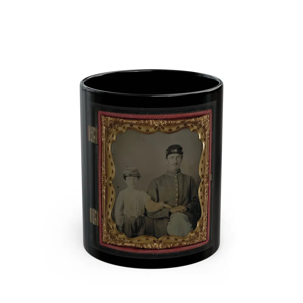 Unidentified Soldier In Union Uniform And Kepi With Unidentified Young Boy, Probably Father And Son (U.S. Civil War) Black Coffee Mug-11oz-Go Mug Yourself