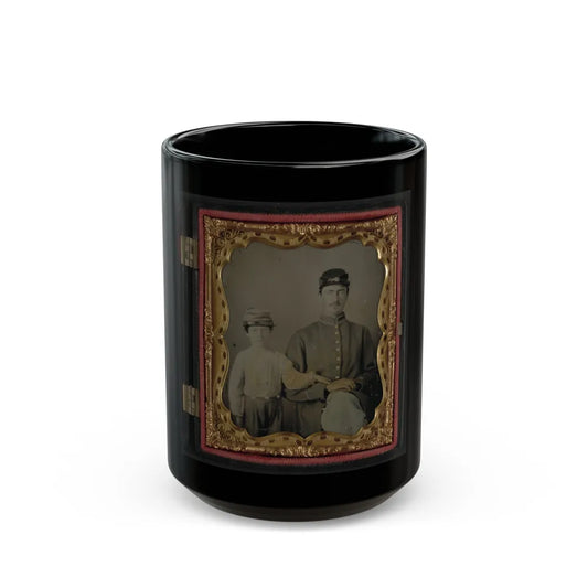 Unidentified Soldier In Union Uniform And Kepi With Unidentified Young Boy, Probably Father And Son (U.S. Civil War) Black Coffee Mug-15oz-Go Mug Yourself