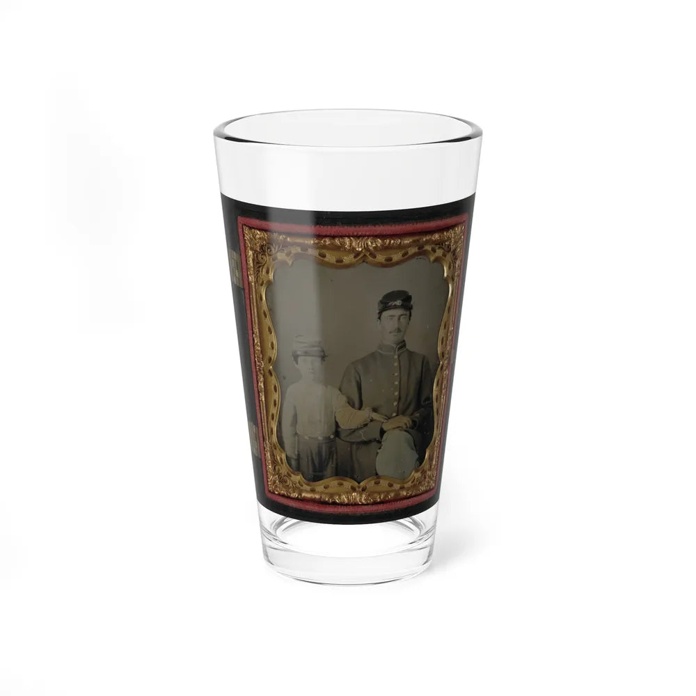 Unidentified Soldier In Union Uniform And Kepi With Unidentified Young Boy, Probably Father And Son (U.S. Civil War) Pint Glass 16oz-16oz-Go Mug Yourself