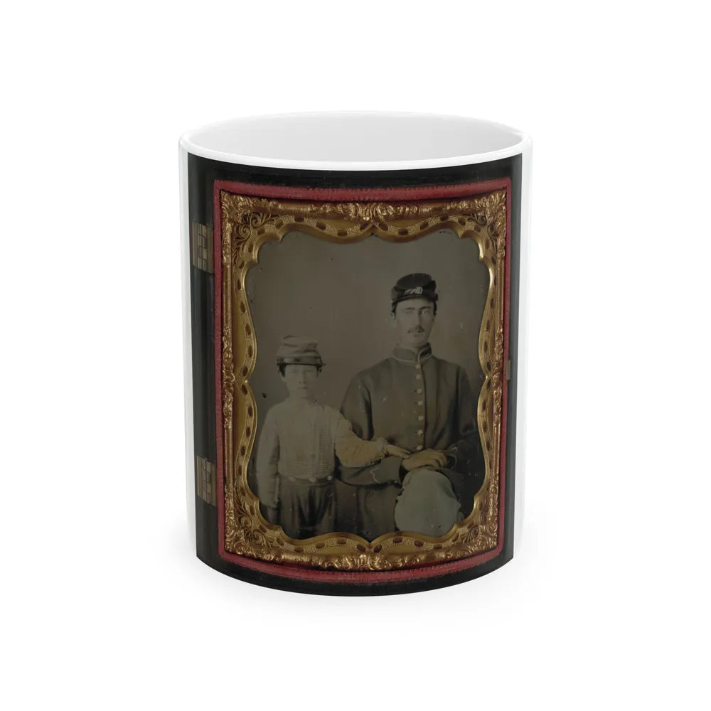 Unidentified Soldier In Union Uniform And Kepi With Unidentified Young Boy, Probably Father And Son (U.S. Civil War) White Coffee Mug-11oz-Go Mug Yourself