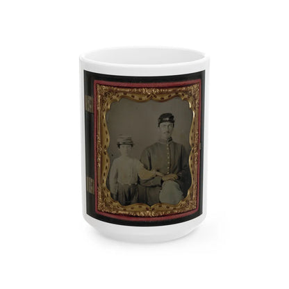 Unidentified Soldier In Union Uniform And Kepi With Unidentified Young Boy, Probably Father And Son (U.S. Civil War) White Coffee Mug-15oz-Go Mug Yourself