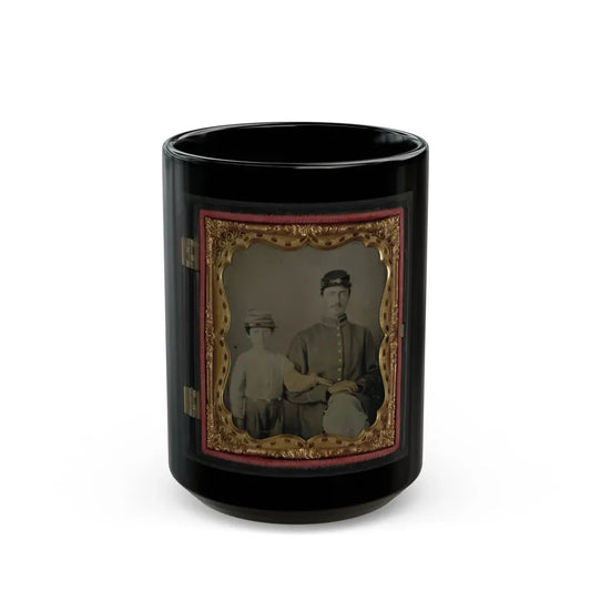 Unidentified Soldier In Union Uniform And Kepi With Unidentified Young Boy, Probably Father And Son (U.S. Civil War) Black Coffee Mug 15oz - Go Mug Yourself